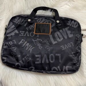 Victoria's Secret PINK laptop bag with a "Love Pink" graffiti pattern